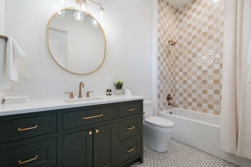 Guest bath with green vanity