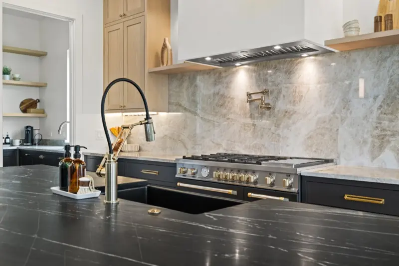 Range wall and soapstone island