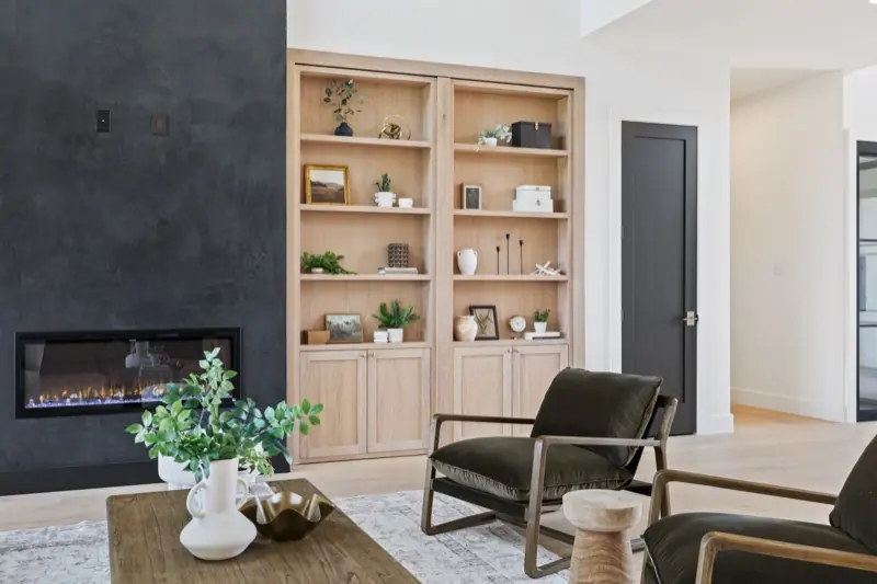 Living room built-ins and hearth